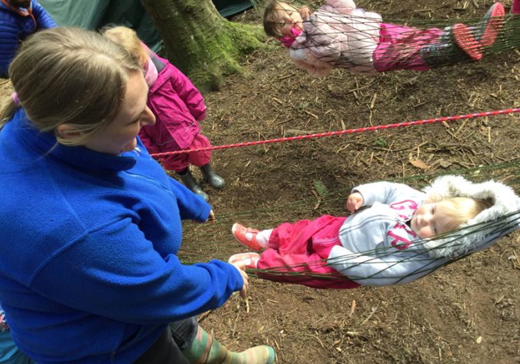 Forest School, 10 years, outdoor learning, baby, hammock 