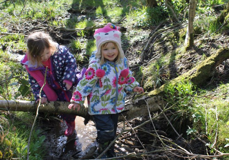 pre-school children exploring in a small stream