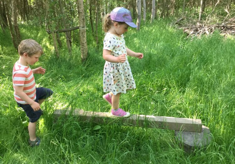 balancing on plank, Forest School