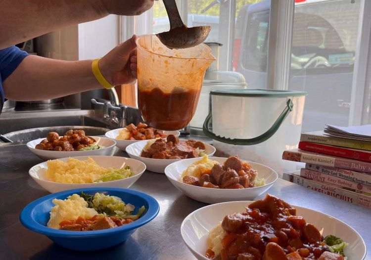 dishing up lunch
