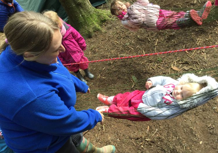 Forest School, 10 years, outdoor learning, baby, hammock 