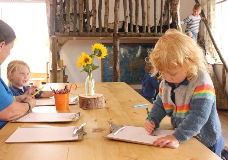 mark making at kitchen table