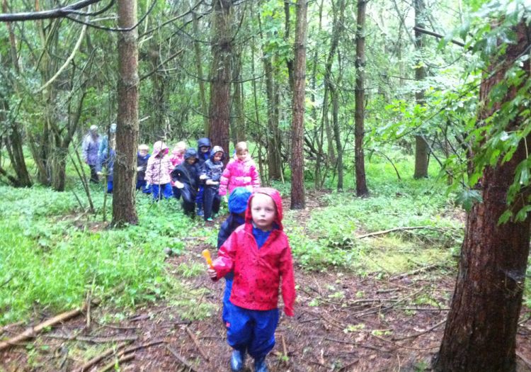 school trip in woods