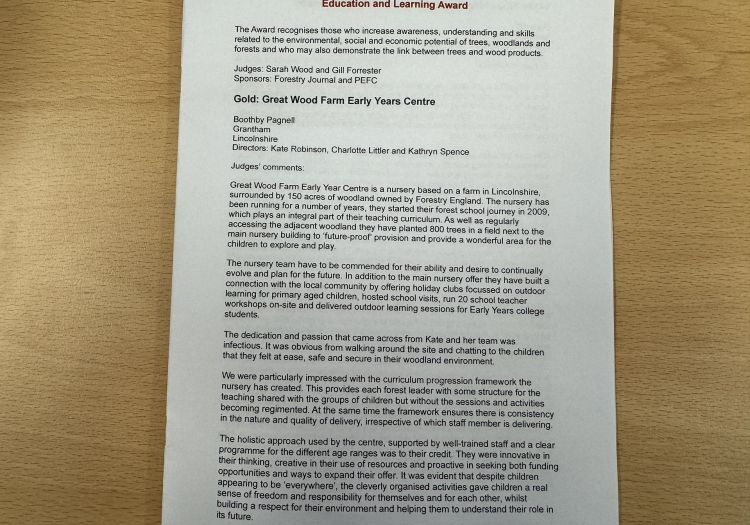 Royal Forestry Society Learning and Education Award Great Wood Farm