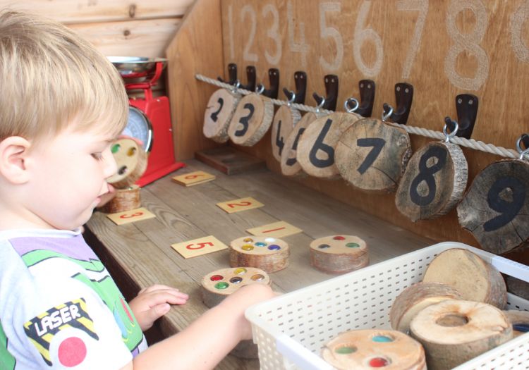 counting, glass beads, wood cookies